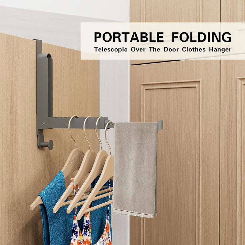Goffing Over The Door Drying Rack, Foldable Portable Over The Door Hooks Hanger with Towel Racks for Coat Clothes Laundry Bathroom Bedroom Travel Hangers (Space Grey, 1 Pack) - Image 2